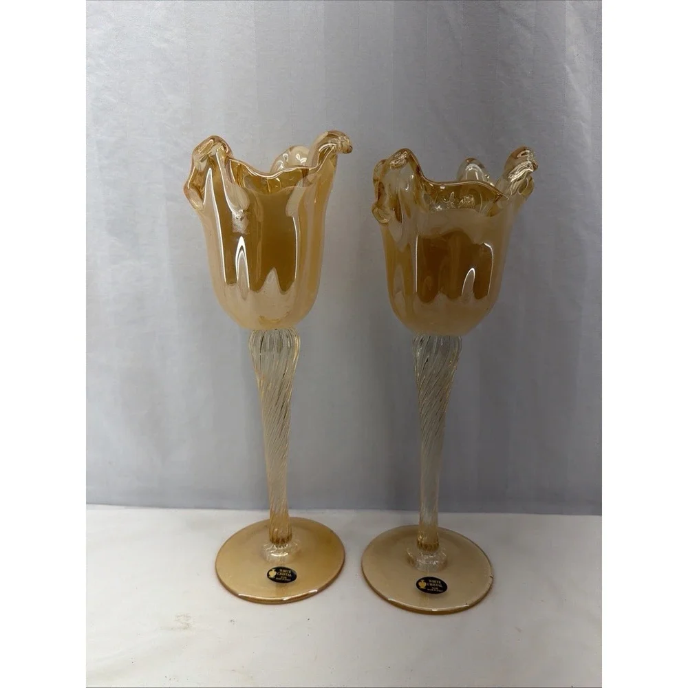 2 Tall Murano (Made In Italy) Candle Holder / Tall Centerpiece‎